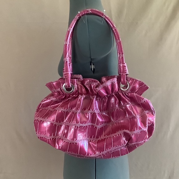 Womens Pink Faux Reptile Patent Leather Hobo Bag - Picture 11 of 12